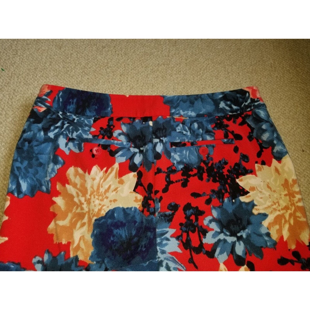 Womens Pants-TALBOTS-red/blue/beige floral stretch "Chatham" cropped-6P - Picture 3 of 4